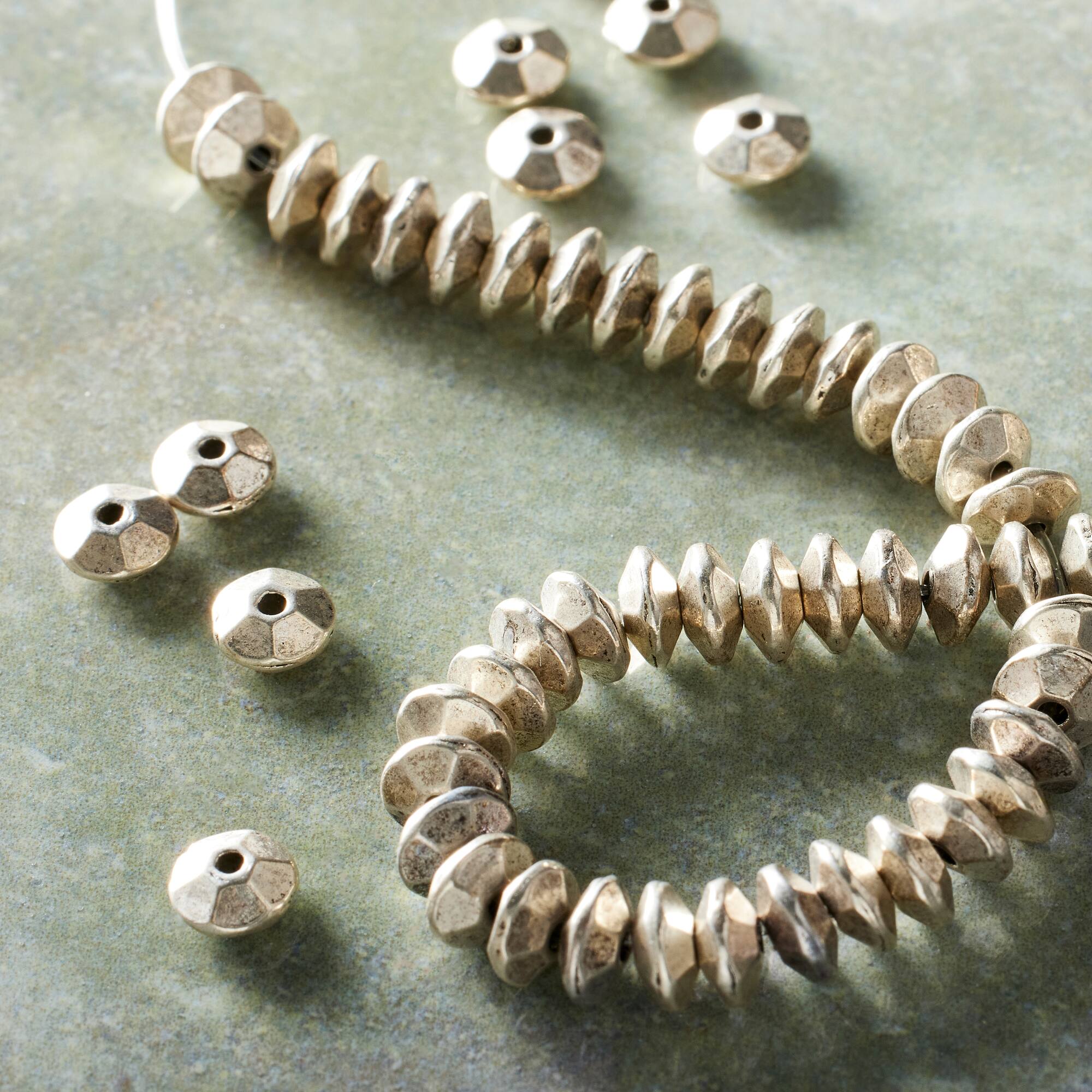 Silver Plated Rib Rondelle Beads, 6mm by Bead Landing™